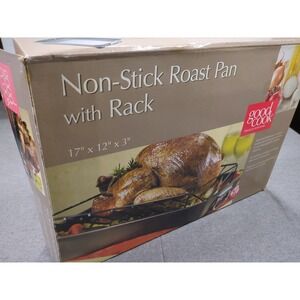 LARGE 17" NON STICK ROASTING PAN WITH V RACK Turkey Roaster by Good Cook